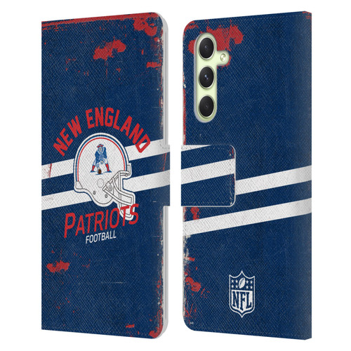 NFL New England Patriots Logo Art Helmet Distressed Leather Book Wallet Case Cover For Samsung Galaxy A54 5G
