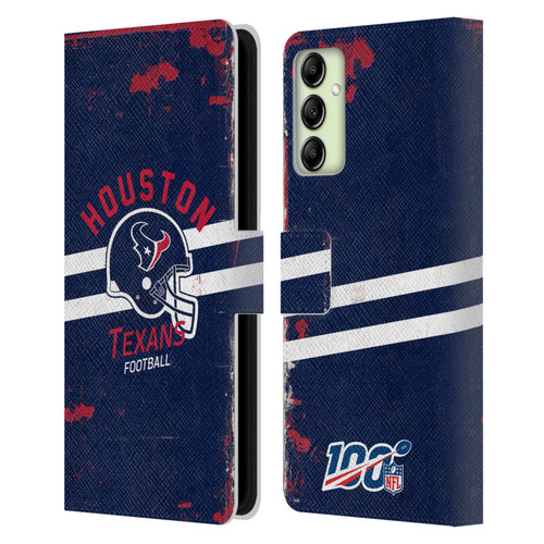 NFL Houston Texans Logo Art Helmet Distressed Leather Book Wallet Case Cover For Samsung Galaxy A14 5G