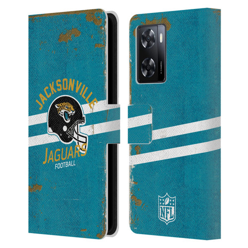 NFL Jacksonville Jaguars Logo Art Helmet Distressed Leather Book Wallet Case Cover For OPPO A57s