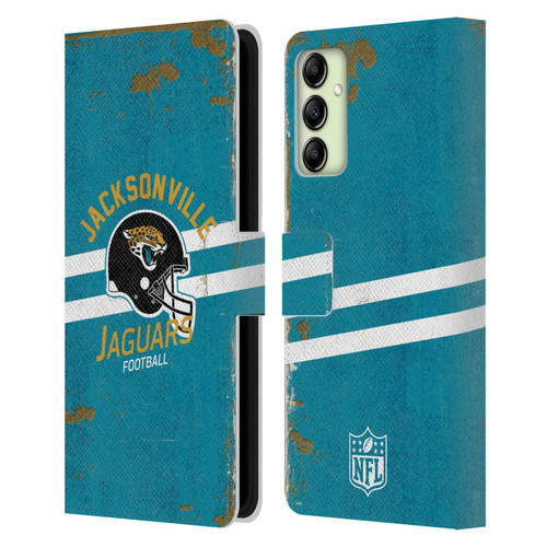 NFL Jacksonville Jaguars Logo Art Helmet Distressed Leather Book Wallet Case Cover For Samsung Galaxy A14 5G