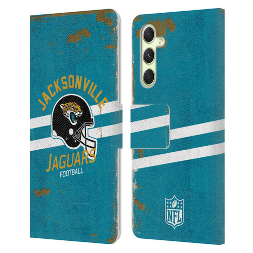 NFL Jacksonville Jaguars Logo Art Helmet Distressed Leather Book Wallet Case Cover For Samsung Galaxy A54 5G