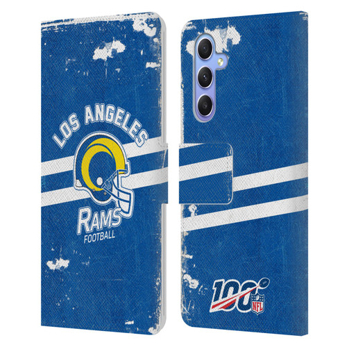 NFL Los Angeles Rams Logo Art Helmet Distressed Look 100th Leather Book Wallet Case Cover For Samsung Galaxy A34 5G