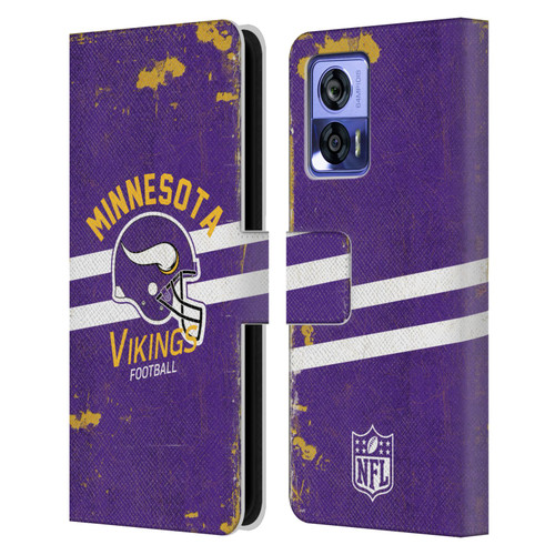 NFL Minnesota Vikings Logo Art Helmet Distressed Leather Book Wallet Case Cover For Motorola Edge 30 Neo 5G