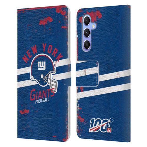 NFL New York Giants Logo Art Helmet Distressed Leather Book Wallet Case Cover For Samsung Galaxy A34 5G