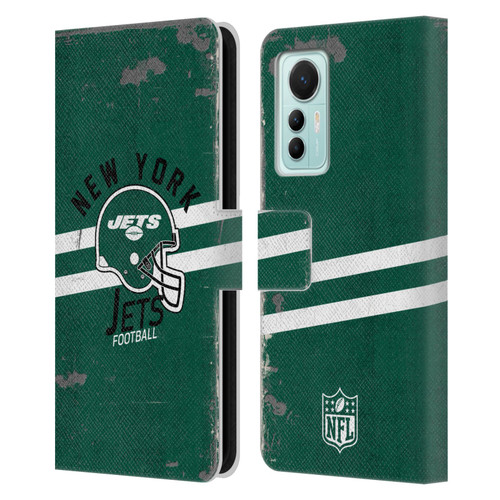 NFL New York Jets Logo Art Helmet Distressed Leather Book Wallet Case Cover For Xiaomi 12 Lite