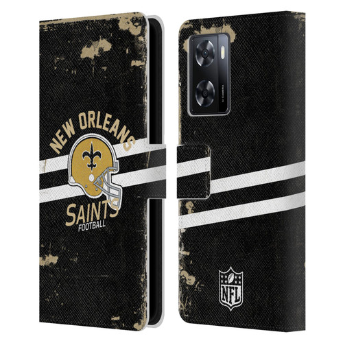 NFL New Orleans Saints Logo Art Helmet Distressed Leather Book Wallet Case Cover For OPPO A57s