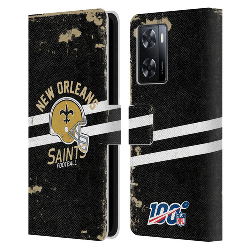 NFL New Orleans Saints Logo Art Helmet Distressed Leather Book Wallet Case Cover For OPPO A57s