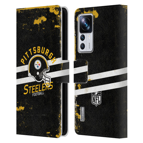 NFL Pittsburgh Steelers Logo Art Helmet Distressed Leather Book Wallet Case Cover For Xiaomi 12T Pro