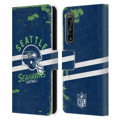NFL Seattle Seahawks Logo Art Helmet Distressed Leather Book Wallet Case Cover For Sony Xperia 5 IV