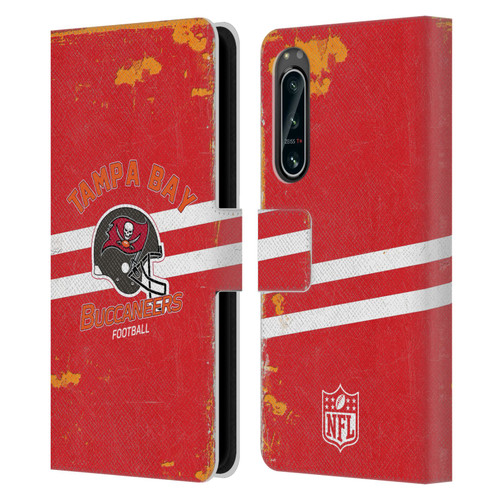 NFL Tampa Bay Buccaneers Logo Art Helmet Distressed Leather Book Wallet Case Cover For Sony Xperia 5 IV