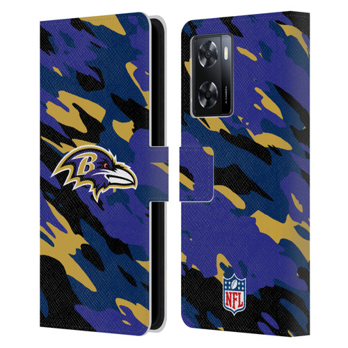 NFL Baltimore Ravens Logo Camou Leather Book Wallet Case Cover For OPPO A57s
