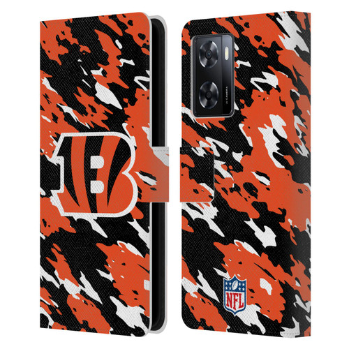 NFL Cincinnati Bengals Logo Camou Leather Book Wallet Case Cover For OPPO A57s