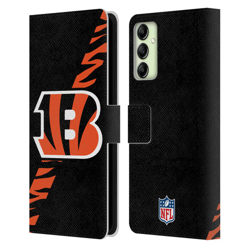NFL Cincinnati Bengals Logo Stripes Leather Book Wallet Case Cover For Samsung Galaxy A14 5G NFL Cincinnati Bengals Logo Stripes Leather Book Wallet Case Cover For Samsung Galaxy A14 5G