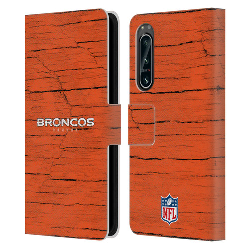 NFL Denver Broncos Logo Distressed Look Leather Book Wallet Case Cover For Sony Xperia 5 IV
