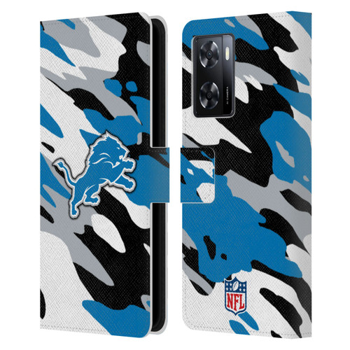 NFL Detroit Lions Logo Camou Leather Book Wallet Case Cover For OPPO A57s