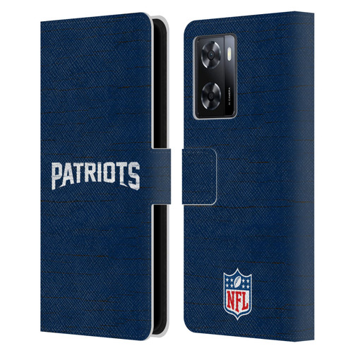 NFL New England Patriots Logo Distressed Look Leather Book Wallet Case Cover For OPPO A57s