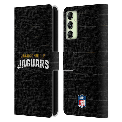 NFL Jacksonville Jaguars Logo Distressed Look Leather Book Wallet Case Cover For Samsung Galaxy A14 / 5G