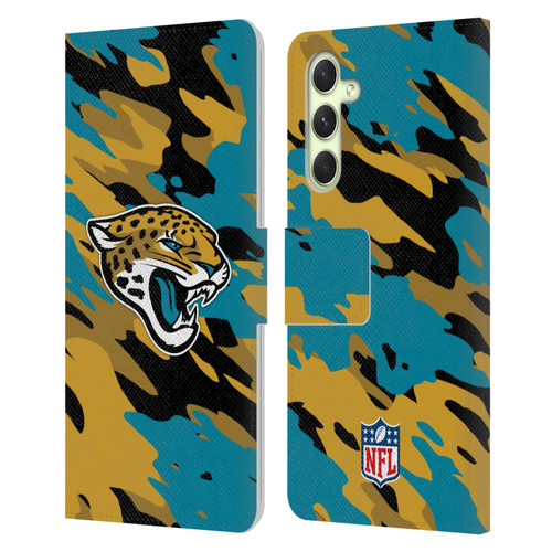 NFL Jacksonville Jaguars Logo Camou Leather Book Wallet Case Cover For Samsung Galaxy A54 5G