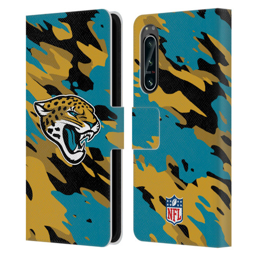 NFL Jacksonville Jaguars Logo Camou Leather Book Wallet Case Cover For Sony Xperia 5 IV