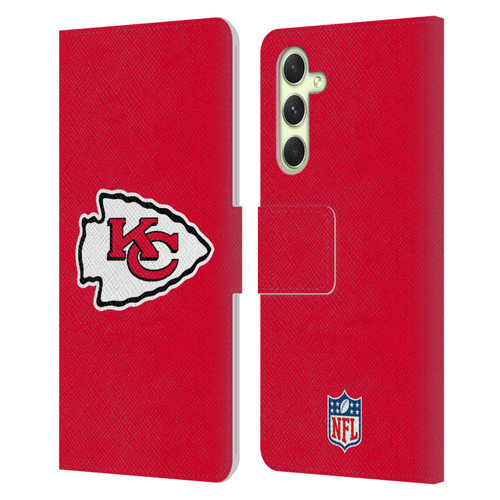 NFL Kansas City Chiefs Logo Plain Leather Book Wallet Case Cover For Samsung Galaxy A54 5G