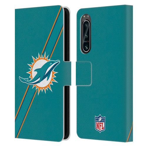 NFL Miami Dolphins Logo Stripes Leather Book Wallet Case Cover For Sony Xperia 5 IV