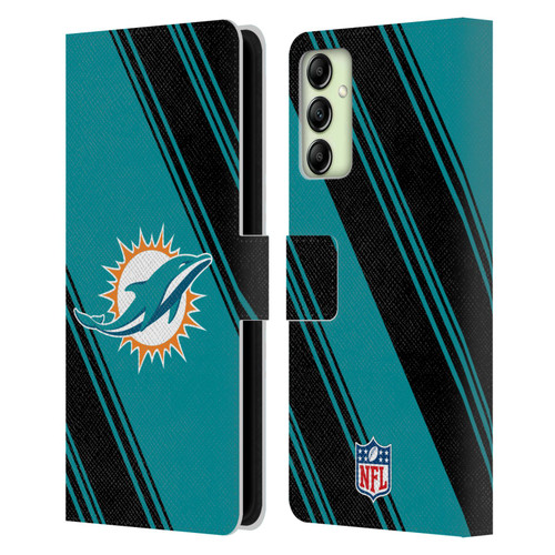 NFL Miami Dolphins Artwork Stripes Leather Book Wallet Case Cover For Samsung Galaxy A14 5G