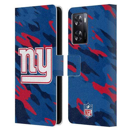 NFL New York Giants Logo Camou Leather Book Wallet Case Cover For OPPO A57s