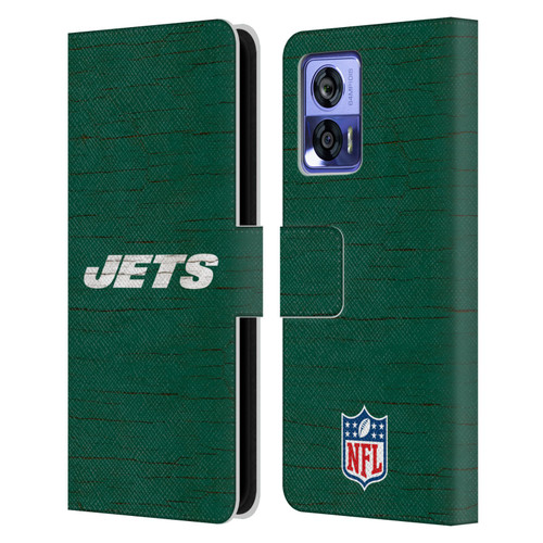 NFL New York Jets Logo Distressed Look Leather Book Wallet Case Cover For Motorola Edge 30 Neo 5G