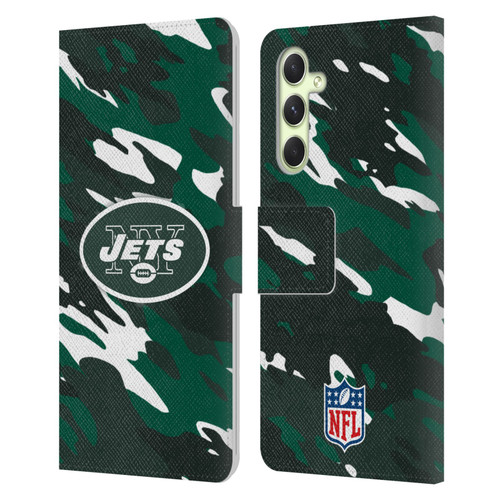 NFL New York Jets Logo Camou Leather Book Wallet Case Cover For Samsung Galaxy A54 5G