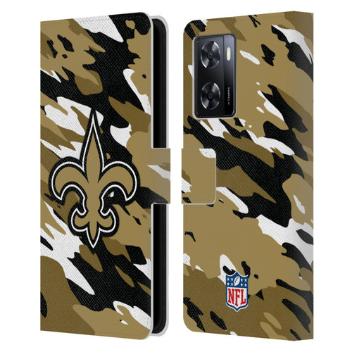 NFL New Orleans Saints Logo Camou Leather Book Wallet Case Cover For OPPO A57s