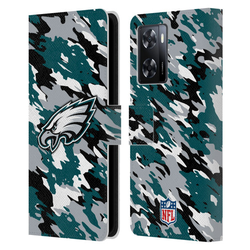 NFL Philadelphia Eagles Logo Camou Leather Book Wallet Case Cover For OPPO A57s