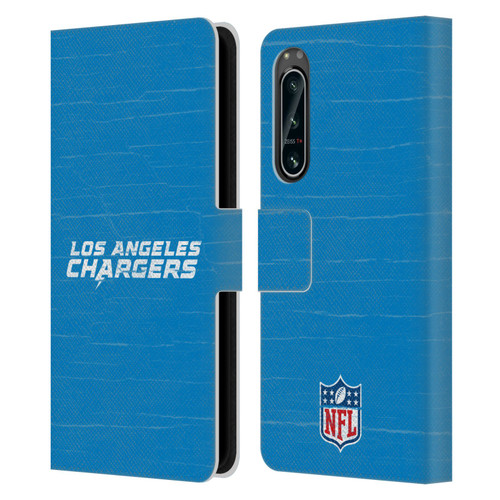 NFL Los Angeles Chargers Logo Distressed Look Leather Book Wallet Case Cover For Sony Xperia 5 IV