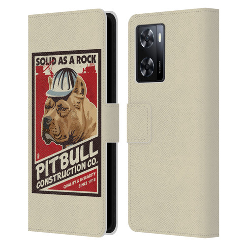 Lantern Press Dog Collection Pitbull Construction Leather Book Wallet Case Cover For OPPO A57s