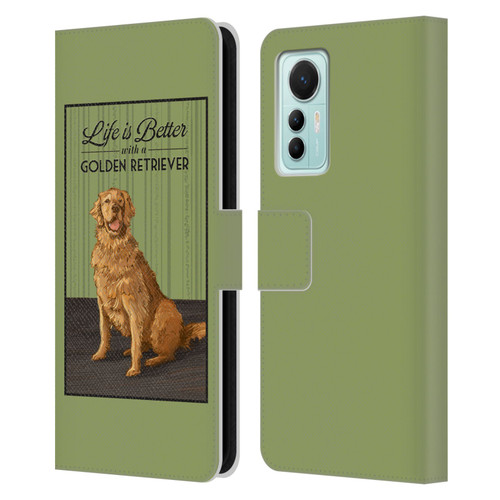 Lantern Press Dog Collection Life Is Better With A Golden Retriever Leather Book Wallet Case Cover For Xiaomi 12 Lite