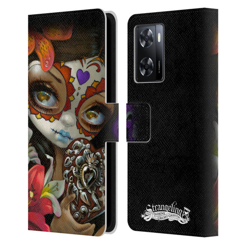 Strangeling Art Day of Dead Heart Charm Leather Book Wallet Case Cover For OPPO A57s