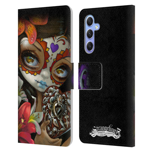 Strangeling Art Day of Dead Heart Charm Leather Book Wallet Case Cover For Samsung Galaxy A34 5G