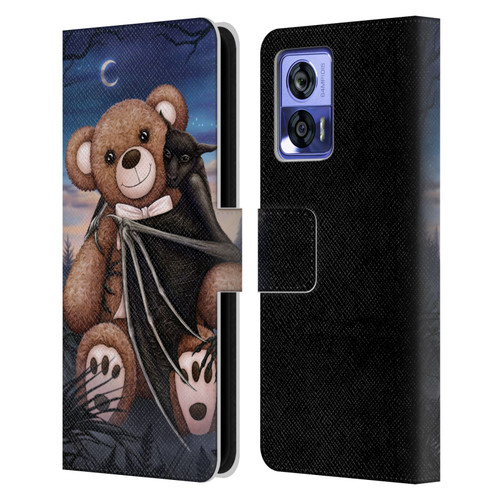 Sarah Richter Animals Bat Cuddling A Toy Bear Leather Book Wallet Case Cover For Motorola Edge 30 Neo 5G