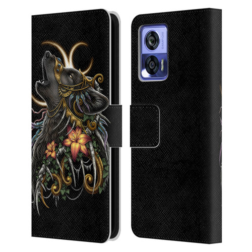 Sarah Richter Animals Gothic Black Howling Wolf Leather Book Wallet Case Cover For Motorola Edge 30 Neo 5G