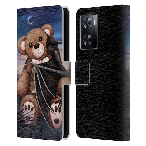 Sarah Richter Animals Bat Cuddling A Toy Bear Leather Book Wallet Case Cover For OPPO A57s