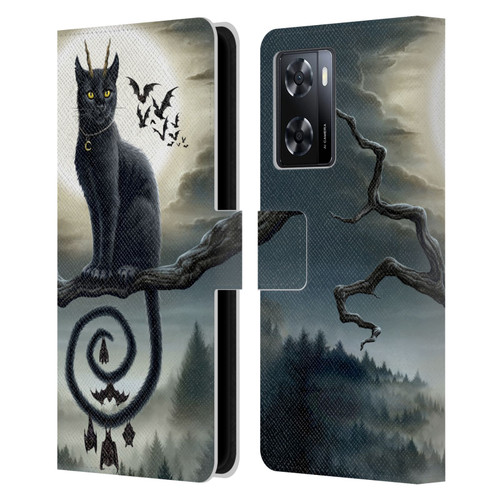 Sarah Richter Animals Gothic Black Cat & Bats Leather Book Wallet Case Cover For OPPO A57s