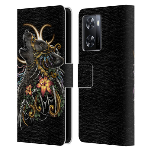 Sarah Richter Animals Gothic Black Howling Wolf Leather Book Wallet Case Cover For OPPO A57s