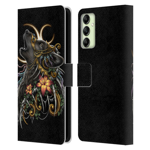 Sarah Richter Animals Gothic Black Howling Wolf Leather Book Wallet Case Cover For Samsung Galaxy A14 5G