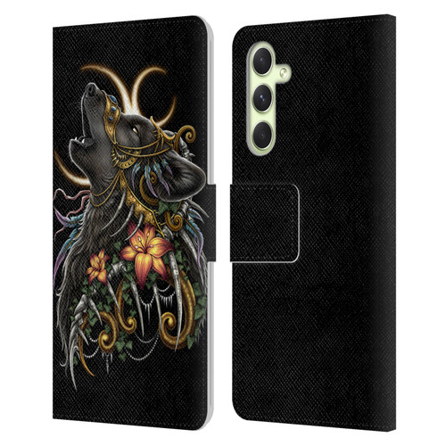 Sarah Richter Animals Gothic Black Howling Wolf Leather Book Wallet Case Cover For Samsung Galaxy A54 5G