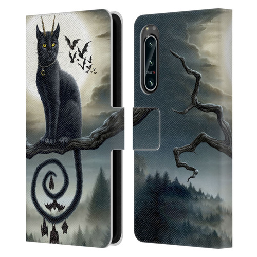 Sarah Richter Animals Gothic Black Cat & Bats Leather Book Wallet Case Cover For Sony Xperia 5 IV