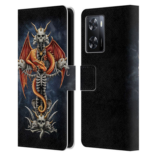 Sarah Richter Fantasy Creatures Red Dragon Guarding Bone Cross Leather Book Wallet Case Cover For OPPO A57s