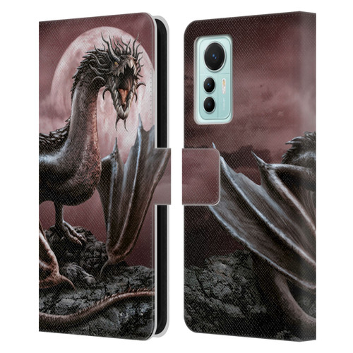 Sarah Richter Fantasy Creatures Black Dragon Roaring Leather Book Wallet Case Cover For Xiaomi 12 Lite