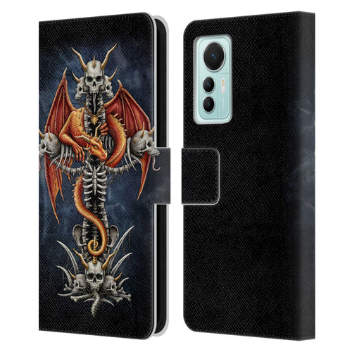 Sarah Richter Fantasy Creatures Red Dragon Guarding Bone Cross Leather Book Wallet Case Cover For Xiaomi 12 Lite