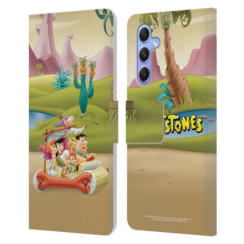 The Flintstones Characters Stone Car Leather Book Wallet Case Cover For Samsung Galaxy A34 5G