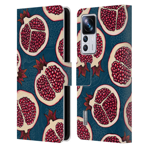 Katerina Kirilova Fruits & Foliage Patterns Pomegranate Slices Leather Book Wallet Case Cover For Xiaomi 12T Pro