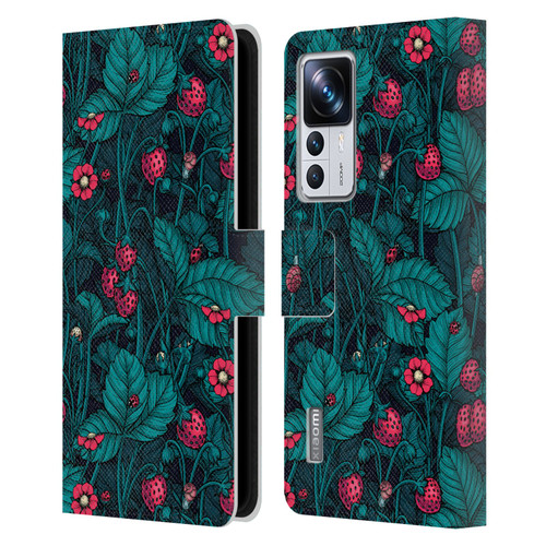 Katerina Kirilova Fruits & Foliage Patterns Wild Strawberries Leather Book Wallet Case Cover For Xiaomi 12T Pro